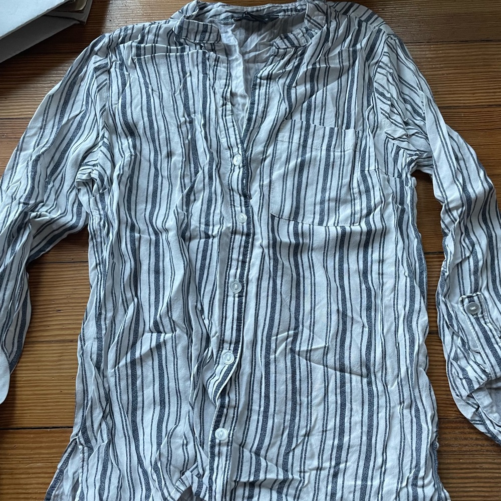 Primark Small White and Blue Stripped Button Up Long Sleeve